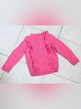 Janie and Jack Pink Ruffle Cable Knit Sweater